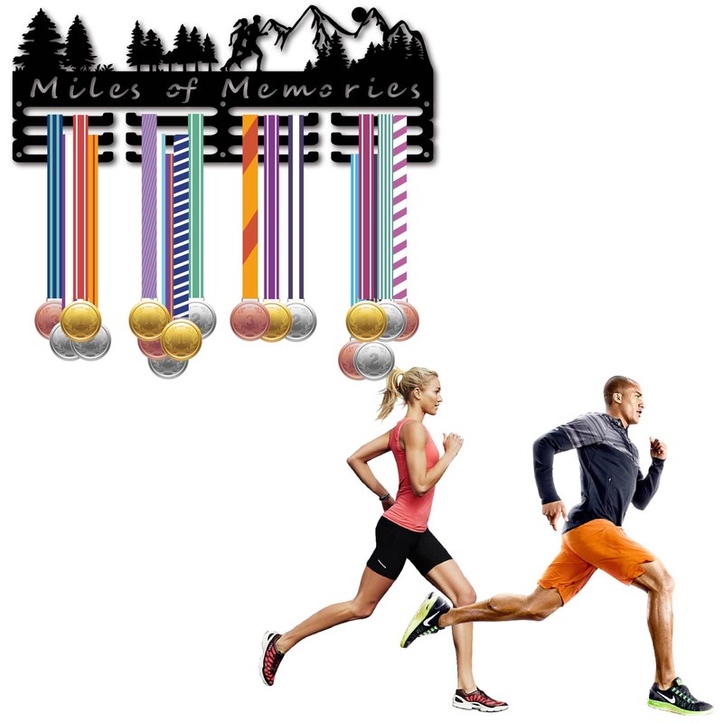 CREATCABIN Medal Hangers Display Holder Rack Sports Metal Hanging Athlete Awards Iron Wall Mount Decor for Over 60+ Medals Running Marathon Football Black 15.7x5.9 Inch Miles of Memories