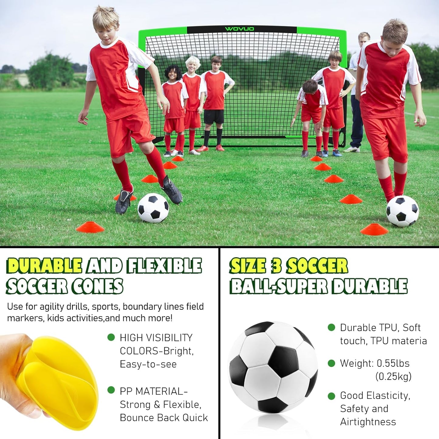Kids Soccer Goals for Backyard Set of 2, 6x4 ft Portable Toddler Soccer Goal Training Equipment with Soccer Target, Ball, Cones, Soccer Net for Kids Age 3-5 6-8 8-12 10-12-14 Outdoor Sports Games Gift