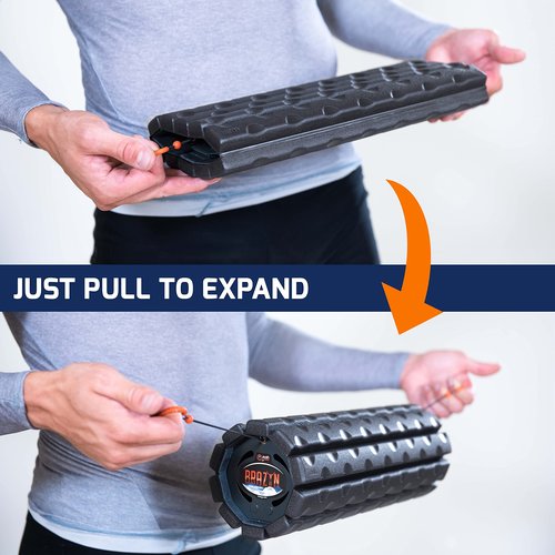 Brazyn Morph Foam Roller (Bravo-Midnight) Collapsible Travel Foam Roller for Back Pain Relief, Workout Muscle Recovery, Back Massager, Deep Tissue Leg Massage, Back Cracker, Stretcher; Small, Portable