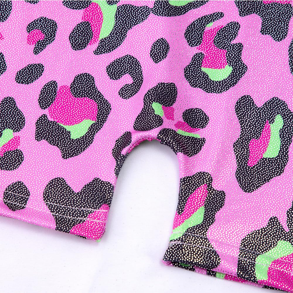 Belovance Gymnastics Leotards for Girls 5 6 Kid Dance Outfit Sparkly Leopard Pink Biketard Toddlers Child (A Pink Leopard, 5/6 Years)