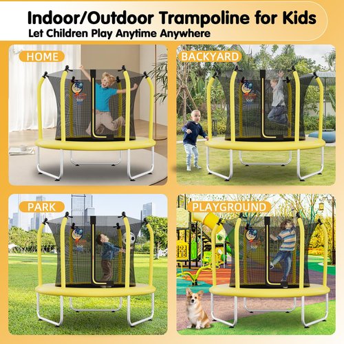 55" Toddler Trampoline for Kids with Safety Enclosure Net, 5FT Trampoline for Kids Indoor & Outdoor with Basketball Hoop, Birthday Gifts for Boy and Girl, Age 3-8