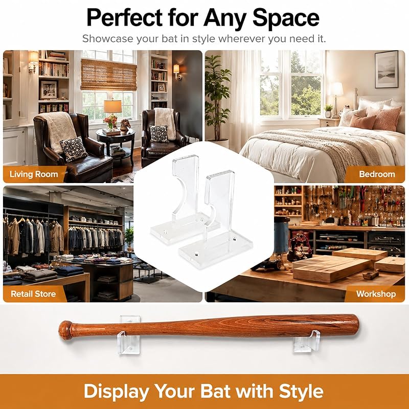 Acrylic Black Baseball Bat Display Box Wall Mount - Includes 2 Units, Easy Install