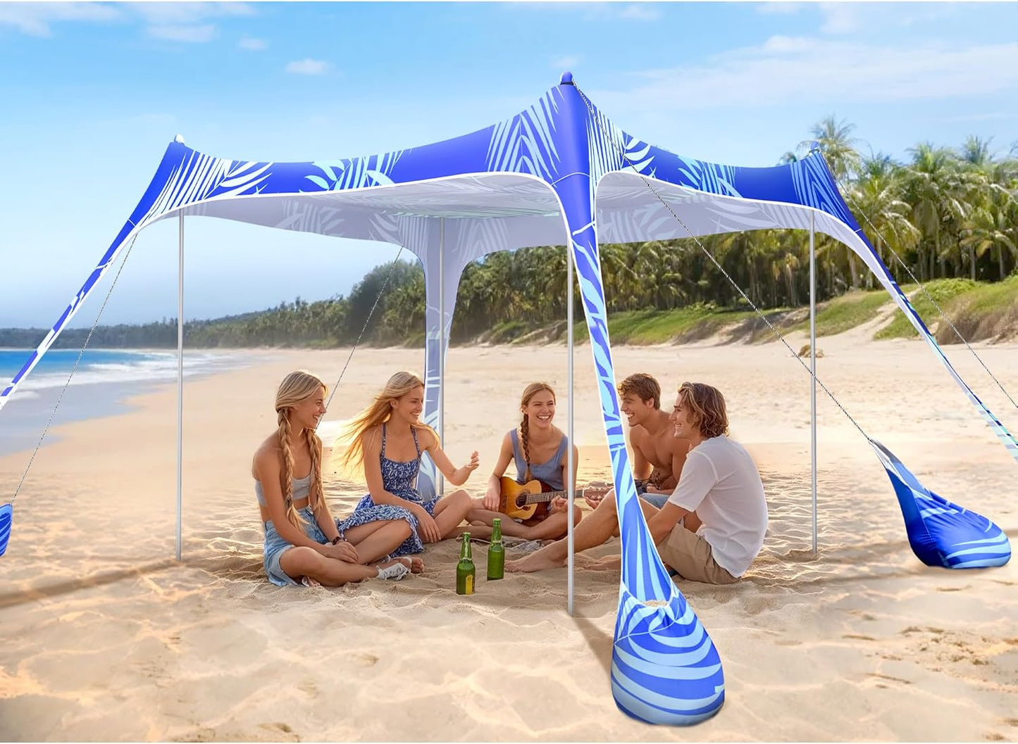 2PM SPORTS Beach Tent Canopy with UPF50+ UV Protection, Outdoor Large Beach Sun Shade Shelter for Family Picnic Camping Travel Shore Fishing, 8 Sandbags, Sand Shovel (Navy Blue, 10x10 FT)