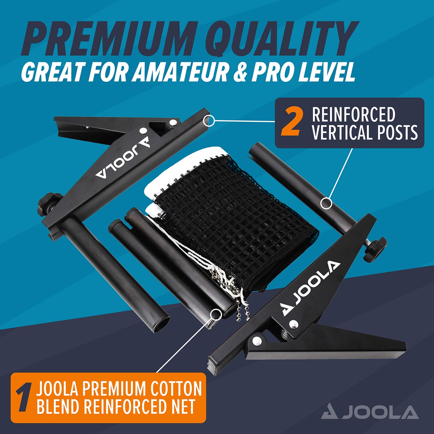 JOOLA Premium Inside Table Tennis Net and Post Set - 72" Regulation Size - Portable and Easy Setup - Ping Pong Spring Clamp Net - Black