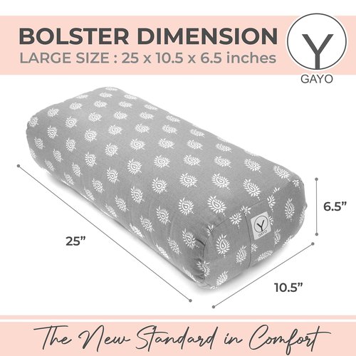 GAYO Yoga Bolster for Restorative Yoga- Made with 100% Cotton, Yoga Pillow Set Includes Extra Washable Cover and Carry Bag, 25 X 10.5 X 6.5 in
