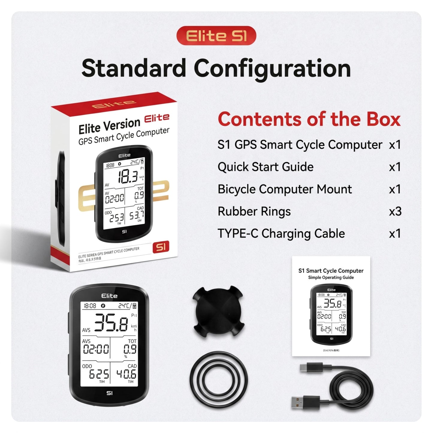 Navihood S1 Cycling Computer, Entry Level GPS Bike Computer Wireless, Laminated 2.8" Screen, Ultra Thin and Lightweight Bike Speedometer, IPX7 Waterproof,Bluetooth (Black)