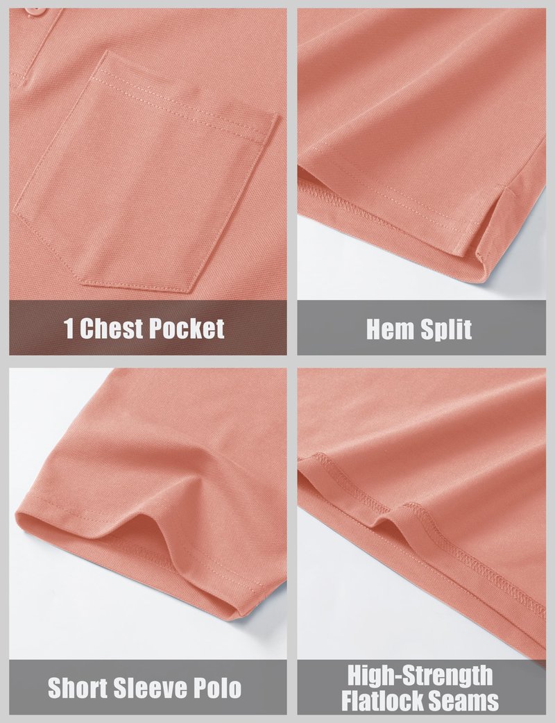 MAGCOMSEN Mens Polo Shirts with Pocket Cotton Pique Short Sleeve Collared Shirt Moisture Wicking Golf Shirts 3-Button Shirts Pink 2XL