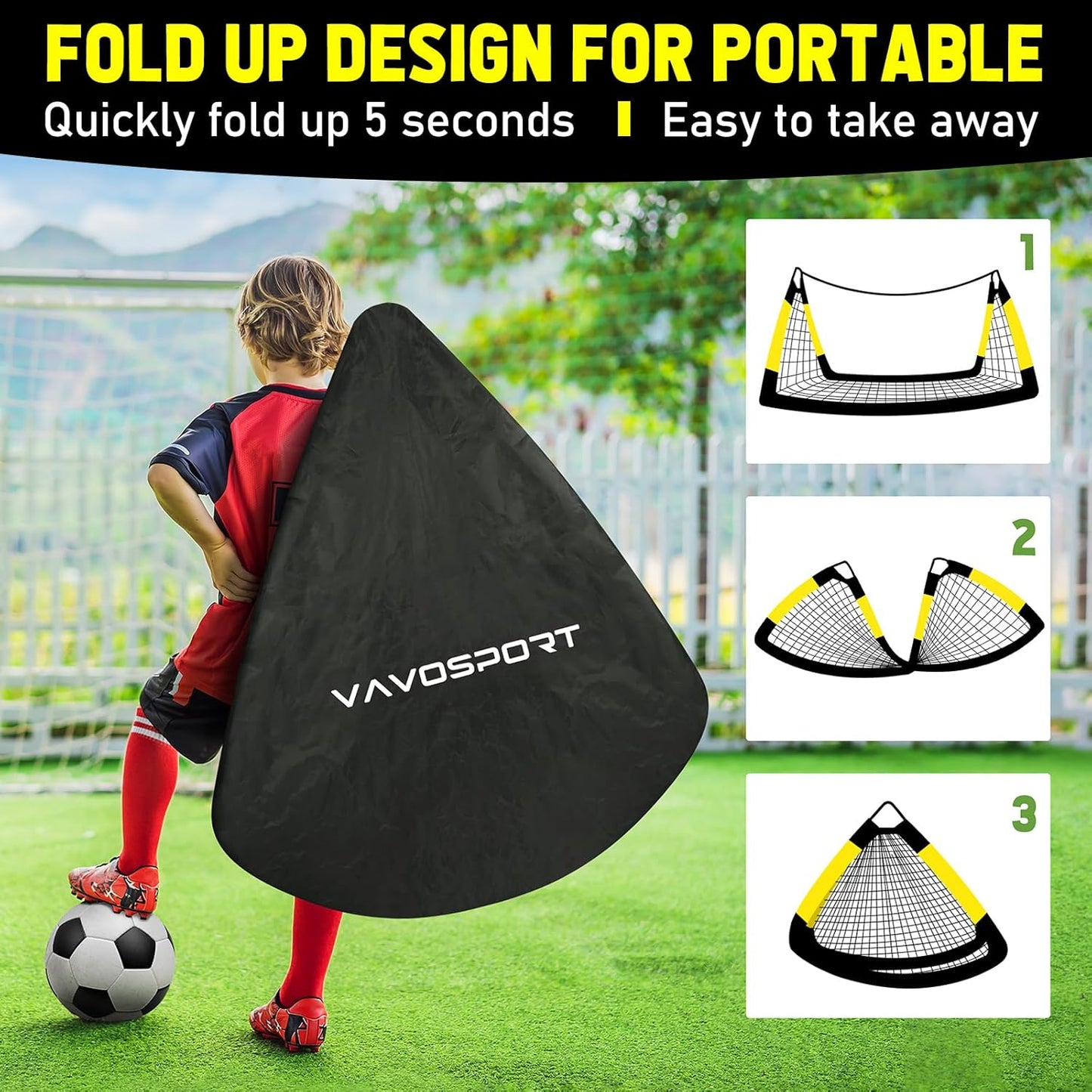 Kids Soccer Goals for Backyard Set, 2 of 4x3 / 6x4 ft Portable Soccer Goal Nets, Pop Up Mini Toddler Soccer Net Training Equipment & Ball, Cones for Ages 3-14, Outdoor Games Gifts for Youth