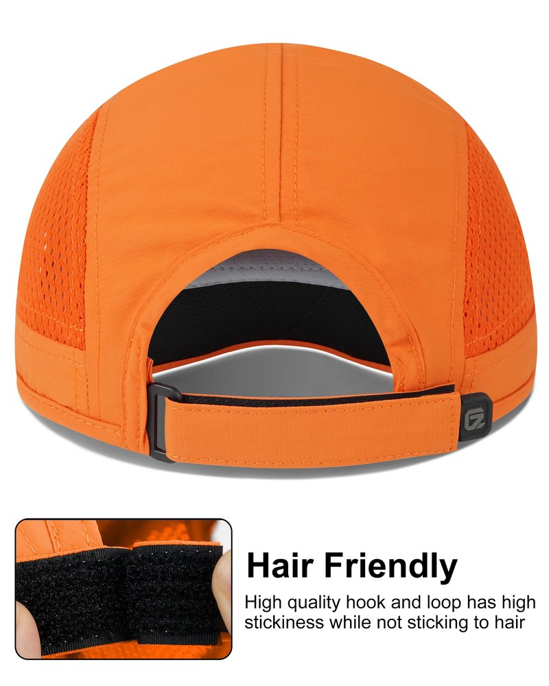 GADIEMKENSD Men Folding Running Hats Long Brim Golf Hat Dry Fit Ball Caps Unstructured Breathable Lightweight SPF 50 Cooling Cap for Outdoor Sport Hiking Workout Gym Tennis Orange