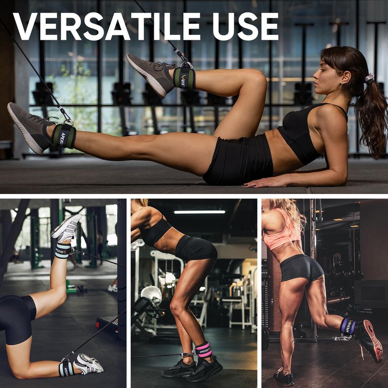 APEXUP Ankle Strap for Cable Machine, Ankle Resistance Bands, Cable Kick Back Straps for Gym, Glute Workouts, Leg Extensions, Adjustable Straps with Neoprene Padding (Pair, Black+Purple)
