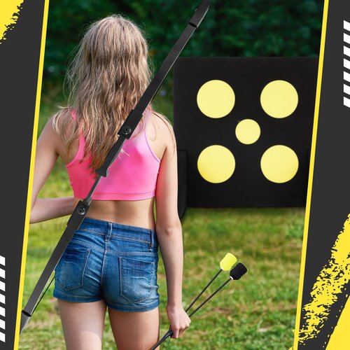 Silipull Bow and Arrow Set 8 Pcs Archery Bow Game Set with 6 Foam Tipped Arrows & 1 Pop Out Target for Safe Archery Combat LARP CS Shooting Outdoor Camping Bows for Adult from Beginner to Advanced