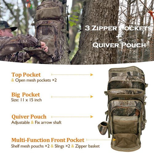 NEW VIEW Bow Hunting Backpack with Bow Holder, Camo Bow Case for Compound Bow, Tree Saddle Hunting Pack, Large Capacity Archery Backpack for Men and Women