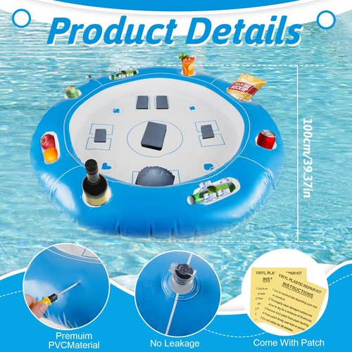 FormiPow Floating Table for Pool, 39''x39'' Floating Pool Table for Adults, Holds Drinks, Snacks & Card Games (Poker, Chess), Stable Floating Card Table with Cup Holders & Storage for Pool Lake Beach