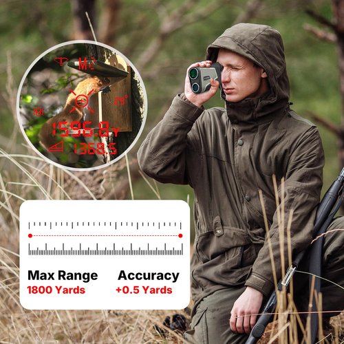 1800 Yards Range Finder for Hunting, 7X Magnification, WOGREE Laser Rangefinder with OLED Red Display, ±1 Yard Accuracy, Long Distance Measuring for Hunter&Golfer, Locking with Pulse Vibration