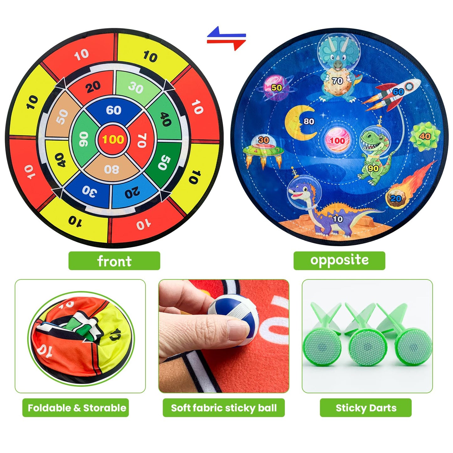 29’’ Large Dart Board for Kids, Space Dinosaur Double Sided Kids Dart Board, Dart Board with Balls for Kids, Outdoor Sports Fun Party Game Kids Toys, Gift for 3-12 Years Old Boys and Girls