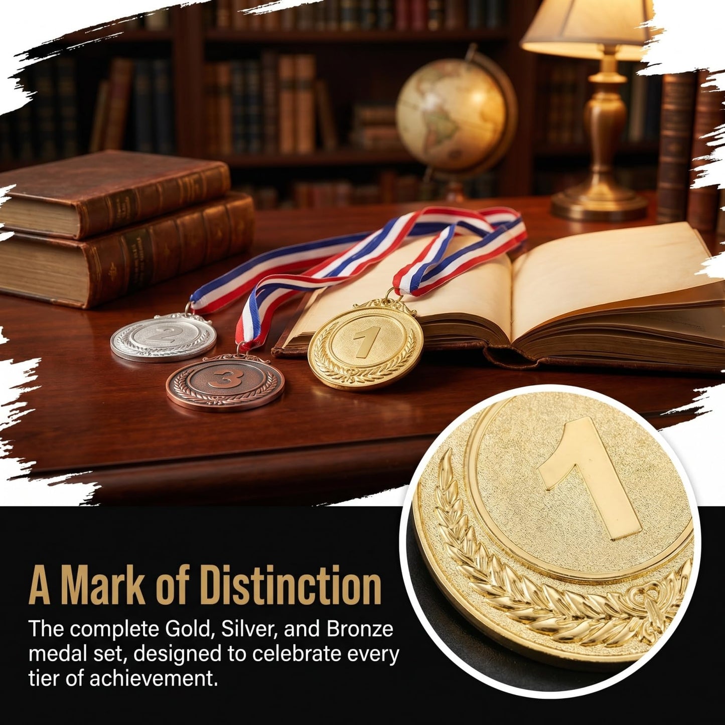 Metal Winner Gold Silver Bronze Award Medals with Neck Ribbon, Style,1st 2nd 3rd Place,3 Pcs