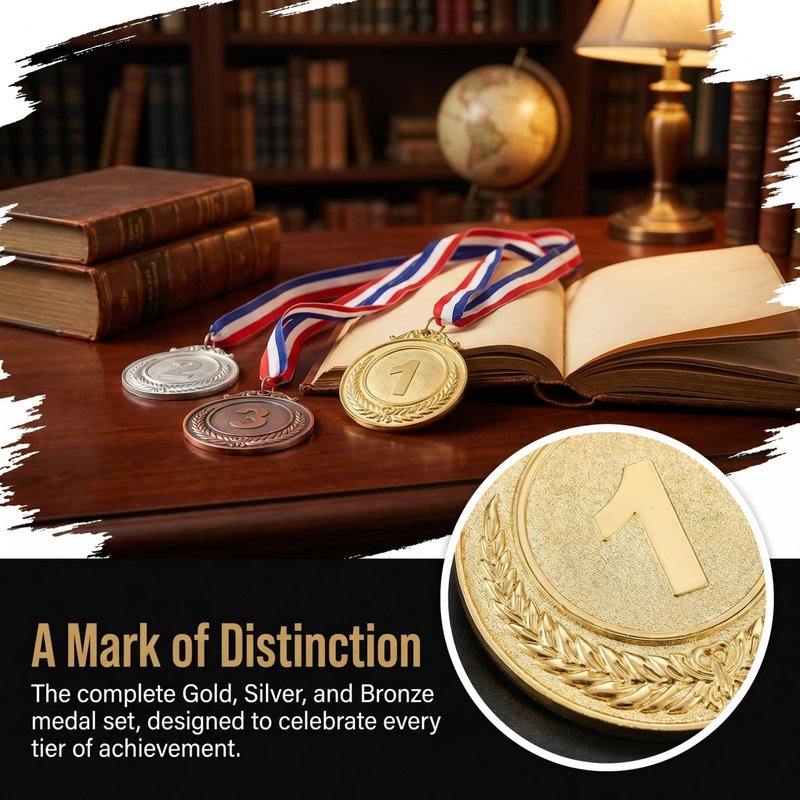 Metal Winner Gold Silver Bronze Award Medals with Neck Ribbon, Style,1st 2nd 3rd Place,3 Pcs