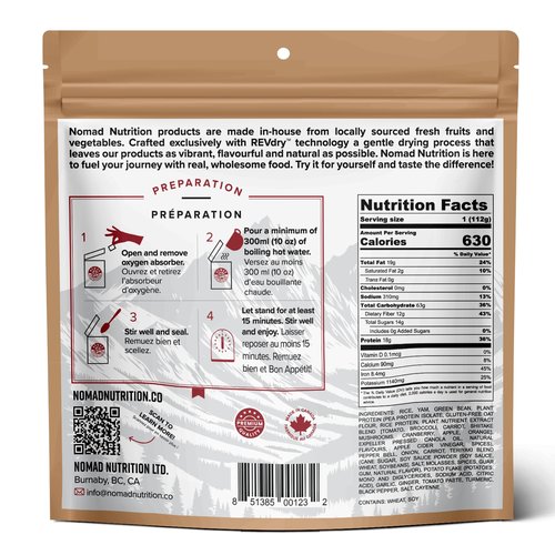 Nomad Nutrition Chick'n Teriyaki Bowl | Instant Freeze Dried Backpacking & Camping Food | Plant-Based, Non-GMO Hiking Meals with High-Energy, Vegan | 112g - 1 Pack