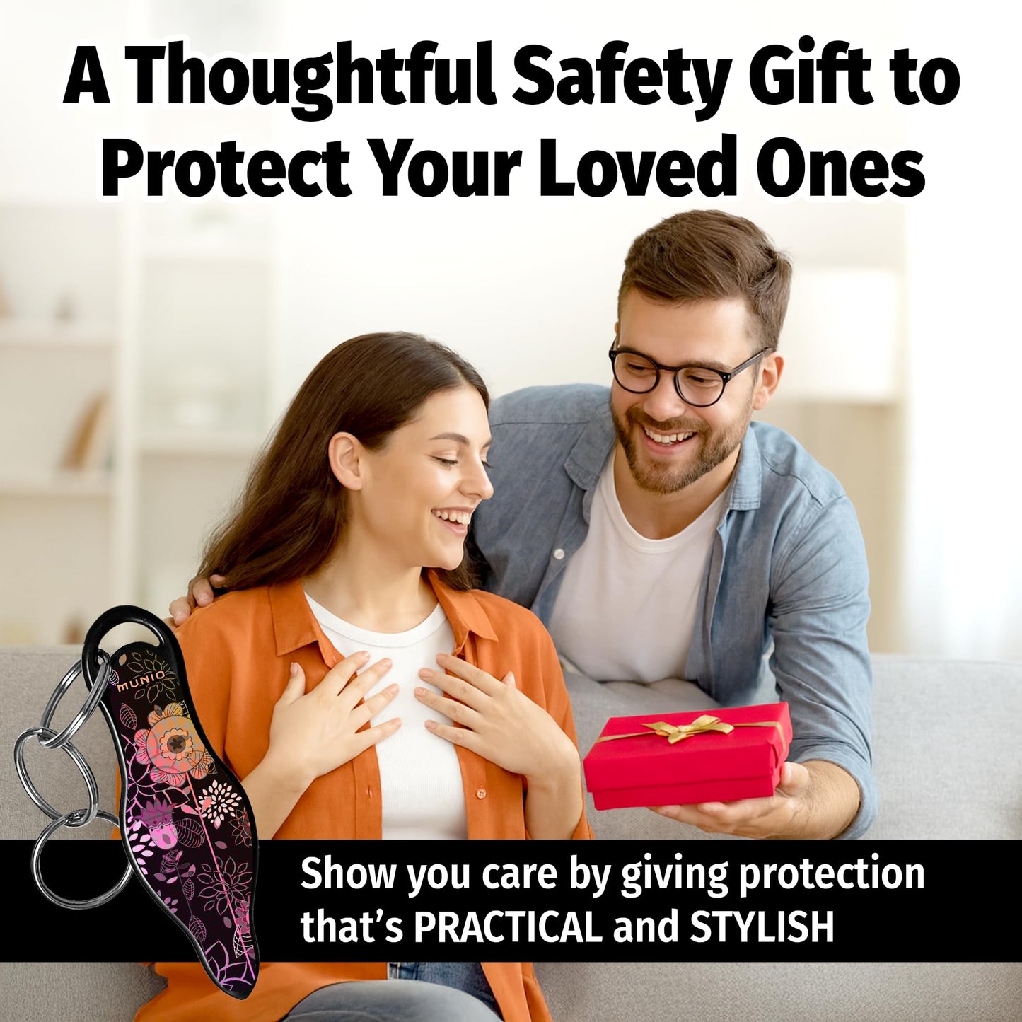MUNIO Self Defense Keychain – Lightweight, Stylish & Portable Safety Tool for Women & Men – Non-Lethal Kubotan, Easy to Use, TSA Approved – Made in USA – Modern Flowers Design