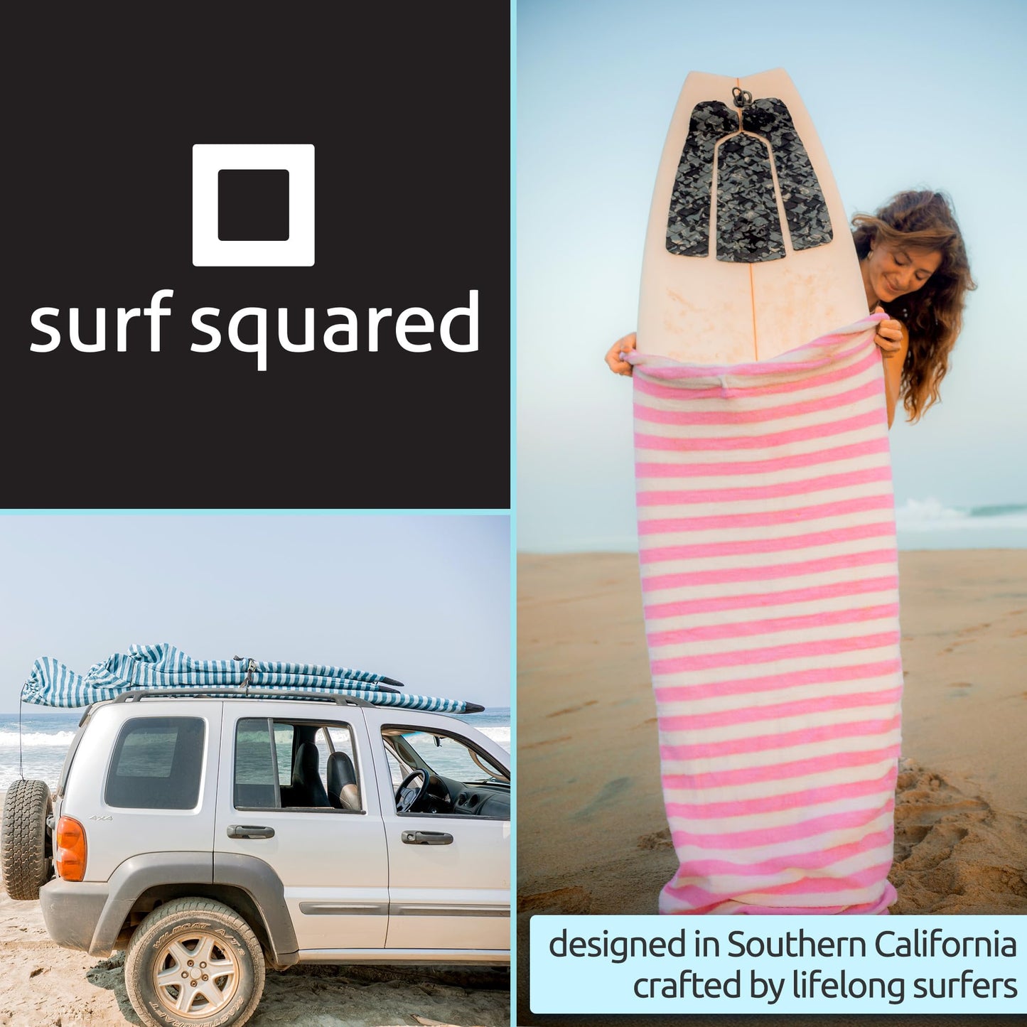 PAMGEA Surf Squared 8'2" Longboard Surfboard Sock Cover – Lightweight Stretch SUP & Paddleboard Bag, Protective Sleeve for Shortboard, Longboard, Hybrid, Wakesurf – Surfing Accessory, Black