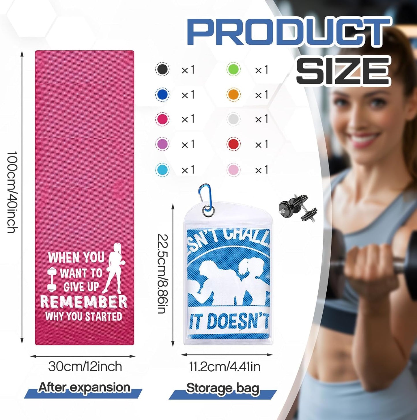 10 Pack Cooling Towel Fitness Gym Gift Sweat Workout Towels (40"x12") for Sports Exercise Fitness Neck and Face Yoga Athletes Sports