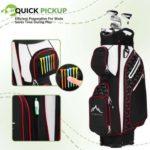 UNIHIMAL 14 Way Golf Cart Bag Featuring Full-Length Divider Top and Multiple Pockets, Golf Bag for Men with Handles and Rain Cover (Black-White)