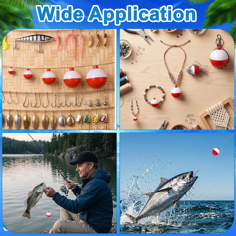 1.5 Inch Fishing Bobbers Floats Set, 30 Pieces, Push Button Round Red/White
