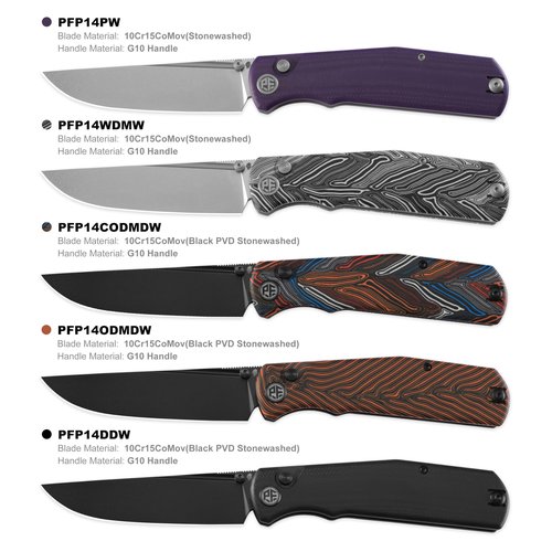 Petrified fish PFP14 Lis Folding Knife,3.90" 10Cr15CoMov Steel Black Stonewashed Blade G10 Handle Pocket Knife for Camping EDC Outdoor (Orange Black Stonewashed)