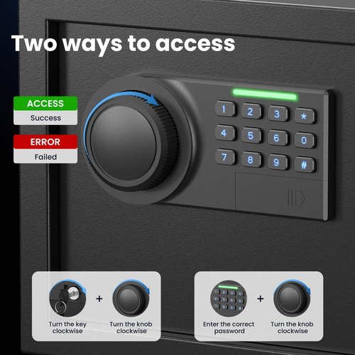 Grimtron Gun Safe for Handgun - (1.72 cu. ft.) for Multiple Pistol Rack & Door Organizer Money Box with Silent Mode, Home Safe with Backlit Keypad, LED Light, Gun Vault for Anti-Rust
