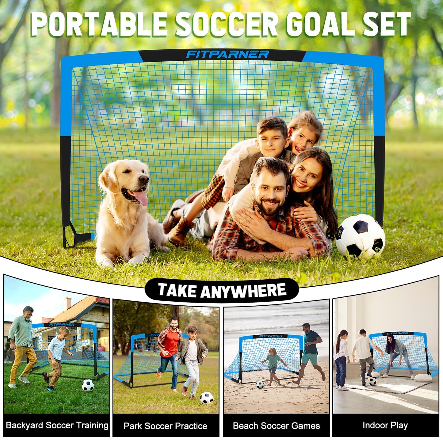 Kids Soccer Goals for Backyard Set - 2 Set of 4X3 ft Soccer Nets for Kids Age 3-14,Portable Pop Up Soccer Training Equipment Kit with Soccer Ball,Cones for Toddler Youth Outdoor