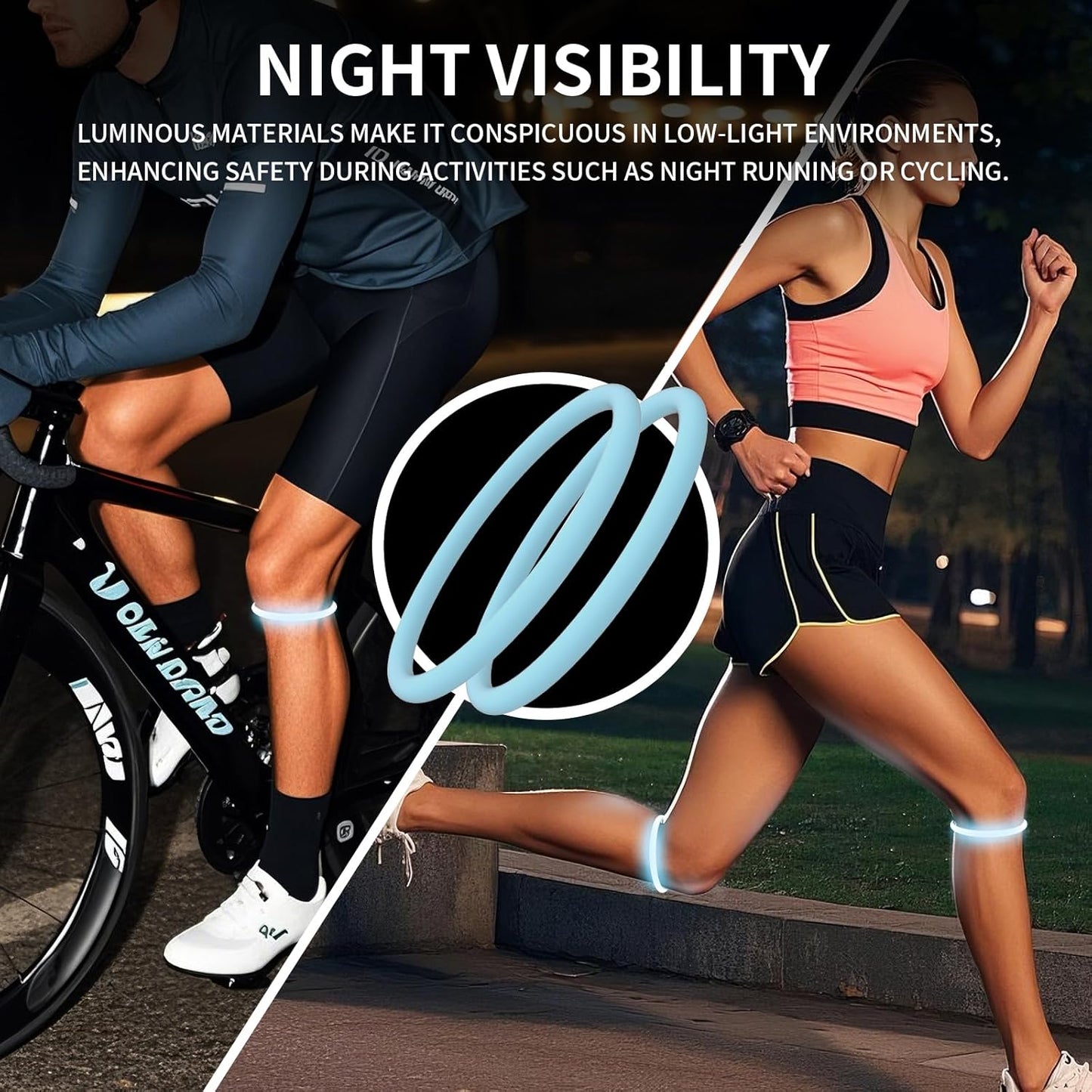 2PCS Patellar Tendon Support Strap for Knee Pain Relief, Knee Bands for Basketball, Running, Tennis, Soccer and Hiking, Silicone Patella Band for Women and Men, Includes Storage Bag (Black)