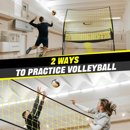 Adjustable Volleyball Training Net – 11ftx8ft, Portable Volleyball Practice Net for Serving, Spiking, Setting – Yellow & Black, Easy Setup for Indoor/Outdoor Use