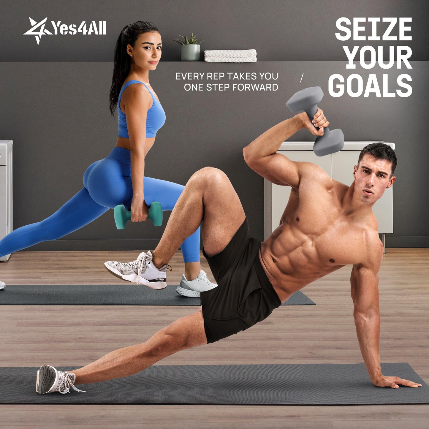 Yes4All Square Neoprene Dumbbell Set for Women/Men, Workout Hand Weight Dumbbells Set of 2, 2lb - 20lb with 4 Colors, Anti-Roll, Anti-Slip Exercise Dumbbells Weights for Home Gym, 3lbs - Beige - Pair