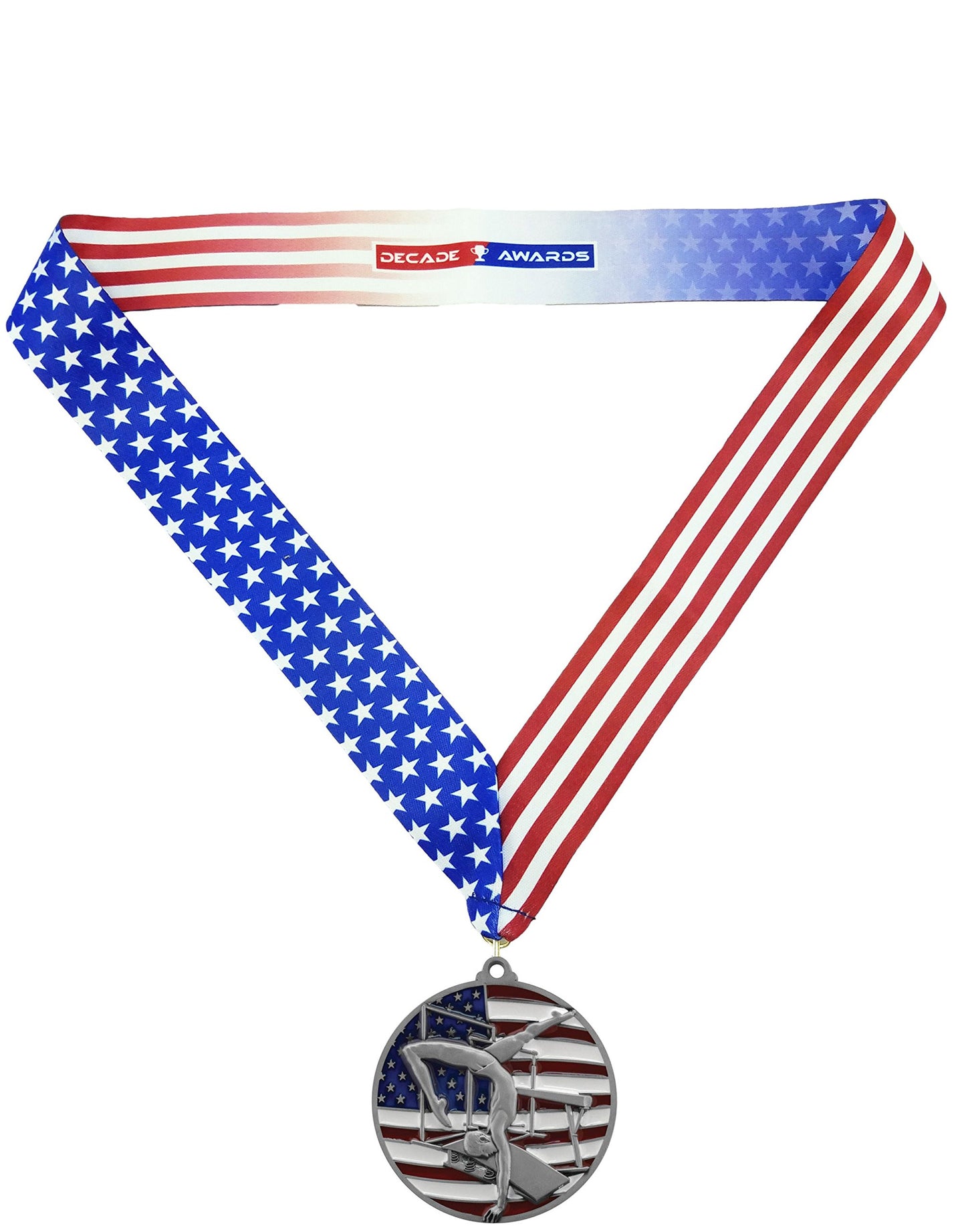 Decade Awards Patriotic Gymnastics Medal - Gymnast Medallion with Stars and Stripes Neck Ribbon (2.75 Inch Wide)