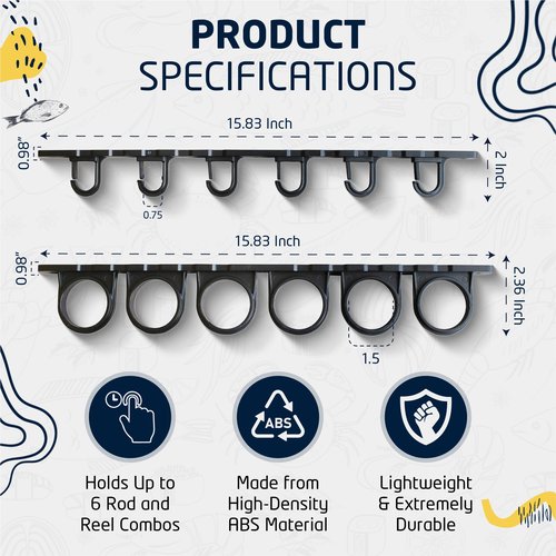 Rush Creek Creations, Ceiling Fishing Rod Holder for 6 Rods, Fishing Pole Holder for Garage Organization and Wall Storage, for Fishing Reels, Fishing Gear, and Fishing Accessories (2 Horizontal Rack)