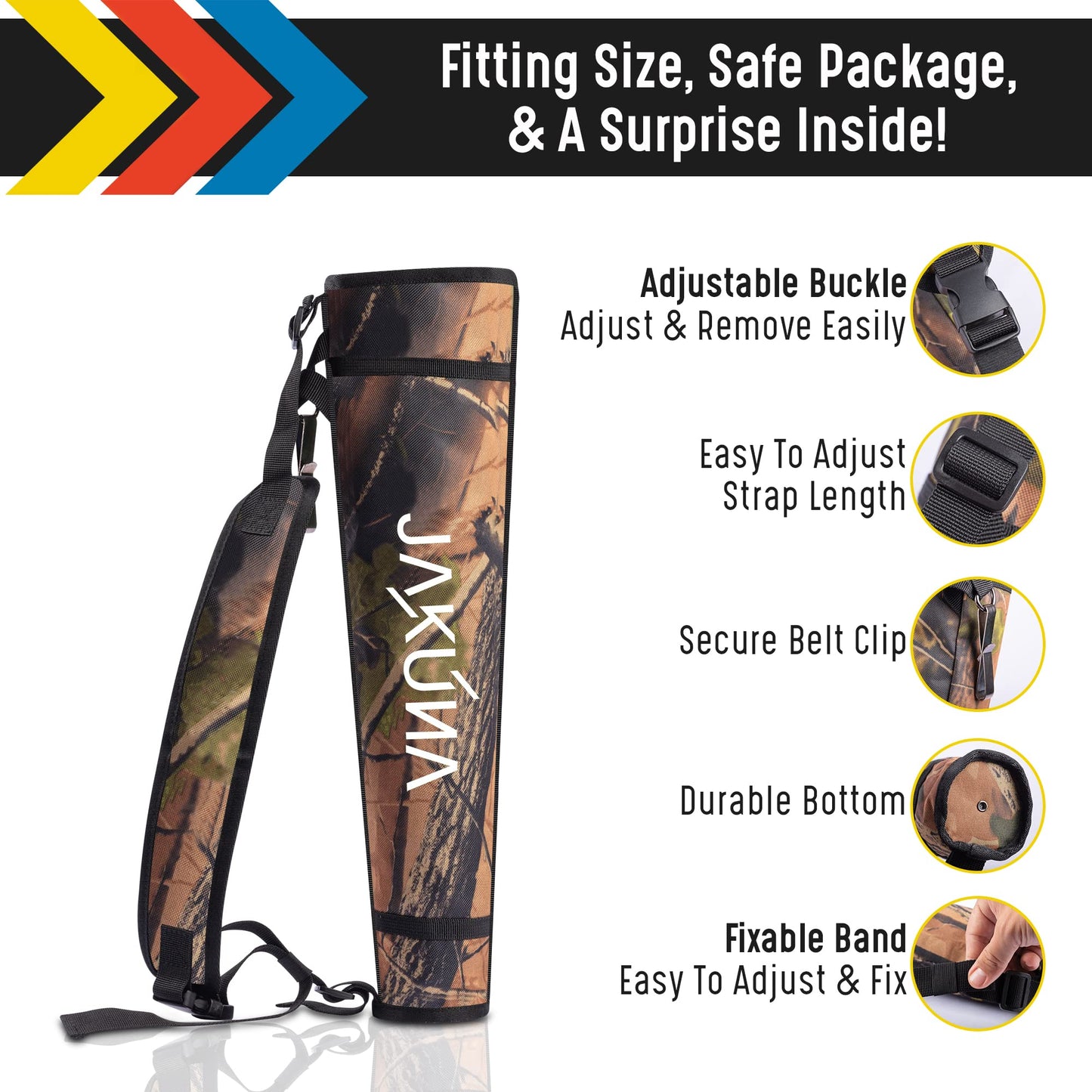 JAKUNA Hip and Back Quiver for Arrows - Camo Arrow Quiver for Kids and Adults - Adjustable Arrow Holder with a Padded Strap and Belt Clip - Archery Accessories for Field and Practice (Camo)