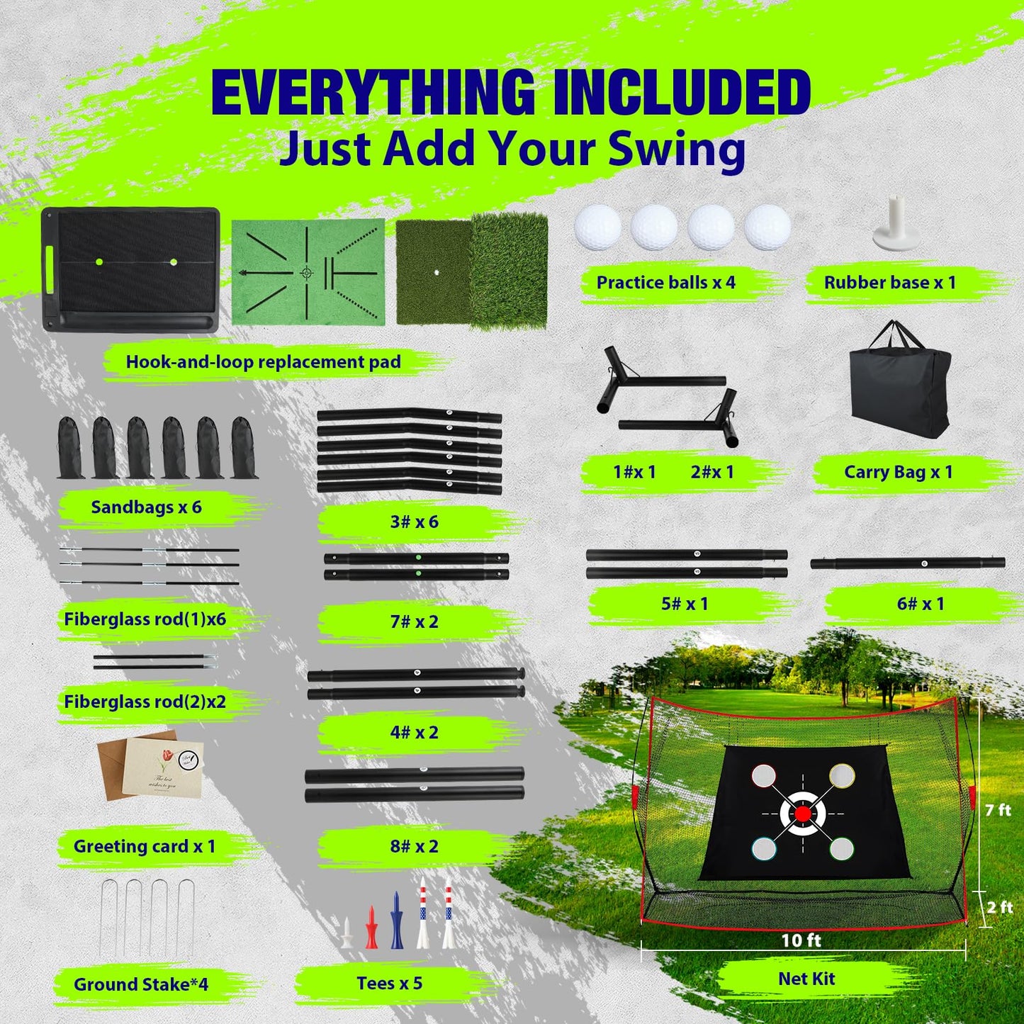 10x7 FT Golf Net with 2-in-1 Replaceable Non-Slip Golf Hitting Mat, Pro-Grade Chipping Golf Practice Net Kit, Net for Golf Driving Nets for Backyard, Indoor & Outdoor Use