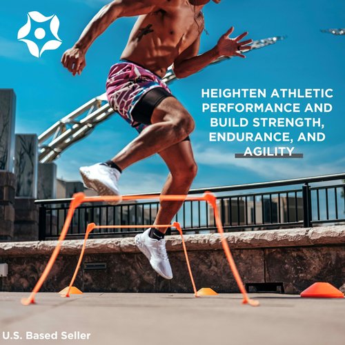 Get Out! Adjustable Hurdles and Cone Set - 6pc Agility Hurdles Training Equipment and 12pc Cones for Soccer and Football