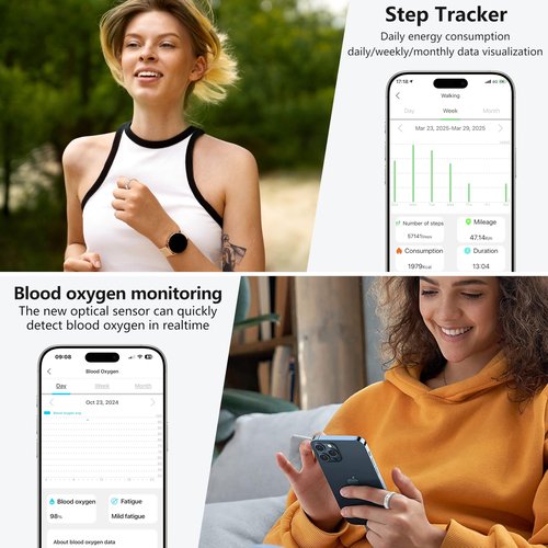 Thin Smart Ring for Fitness & Health Tracking -Pedometer,Sleep/Heart Rate/Blood Oxygen Monitor, Gesture Control / 5ATM Waterproof -No APP Subscription Compatible with Smart Phone (Silver, 9)