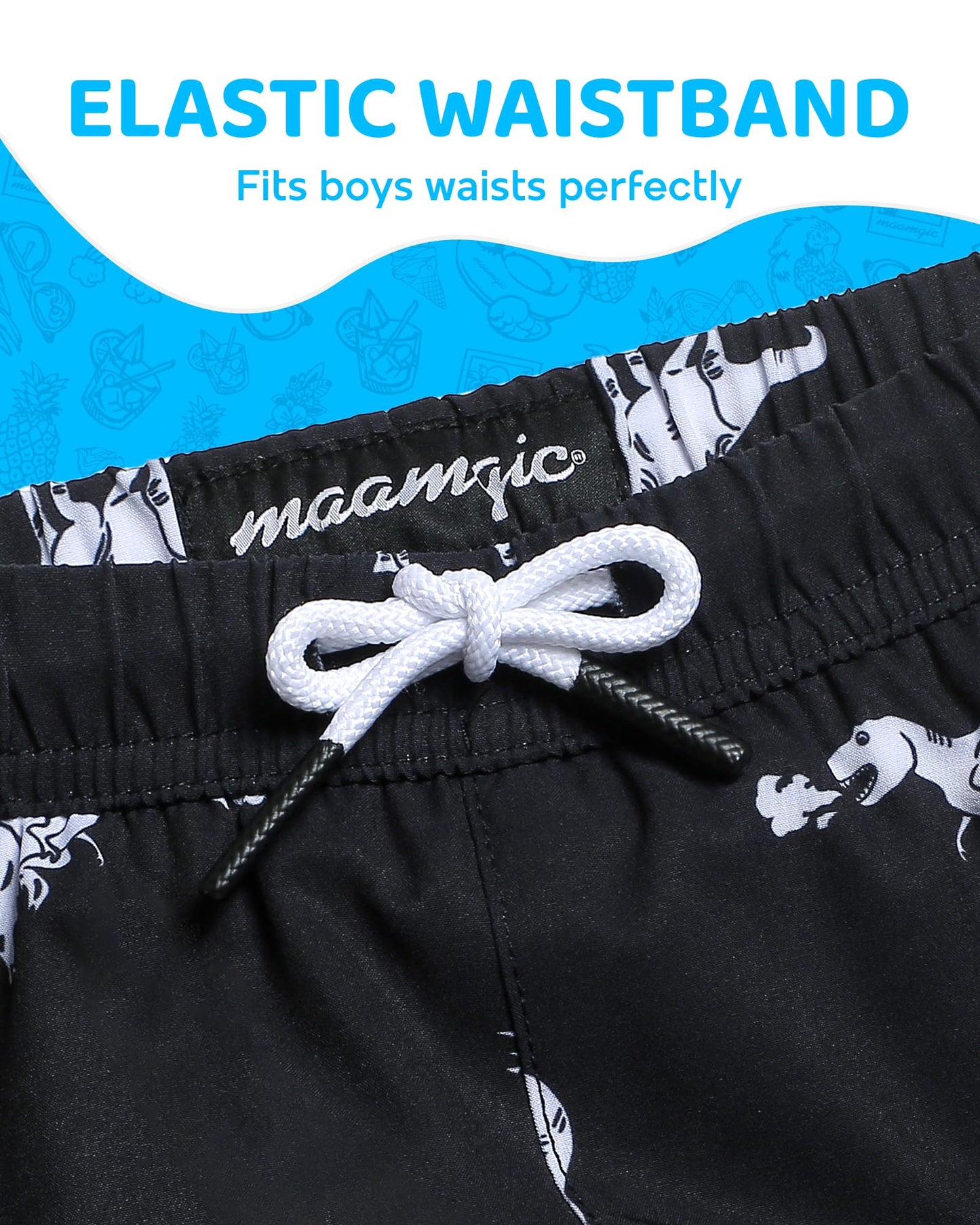 maamgic Boys Swim Trunks with Compression Liner 4-Way Stretch Quick Dry Swim Shorts Swimming Trunks Toddler Boy Dinosaur Black 7 Years