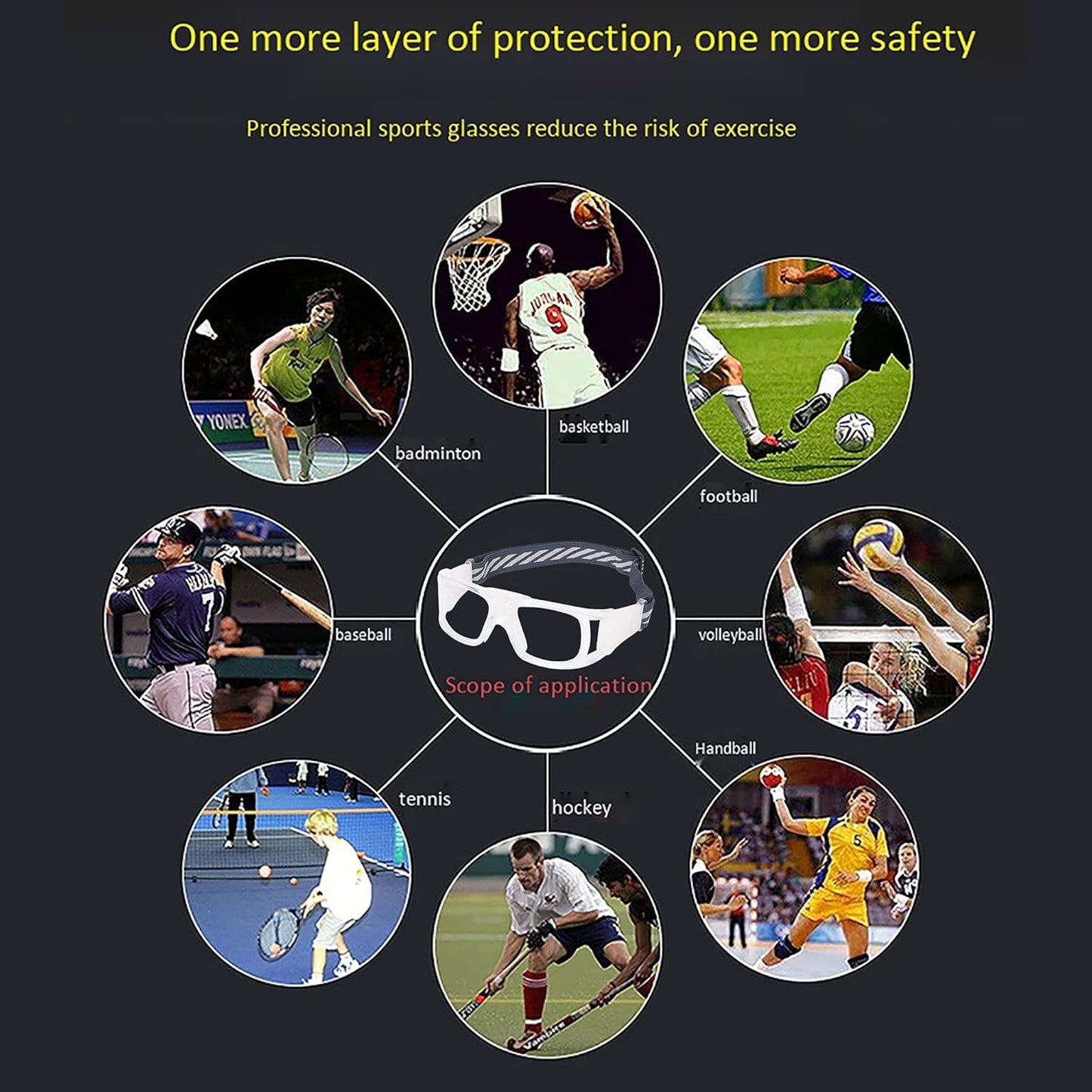 "N/A" Sports Goggles Glasses Men Racquetball Basketball Football Eyewear Protective Glasses Shock Collision Lens Replaceable