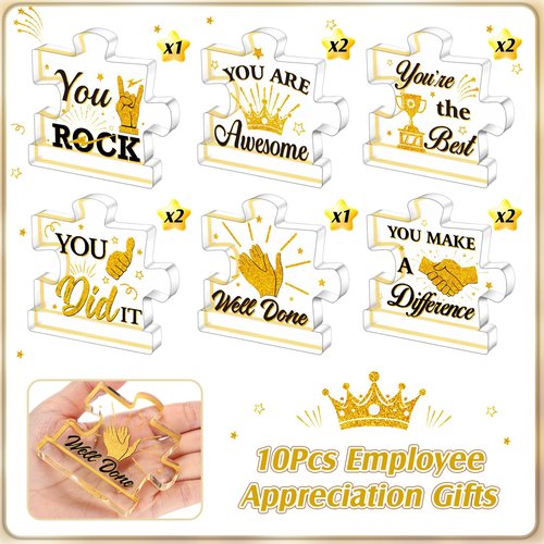 Geelin 10 Pcs Appreciation Acrylic Awards Puzzle Trophies Employee Appreciation Gifts Bulk Mini Thank You Award Trophy for Adults Students Team Teacher Classroom Favors Office Decorations