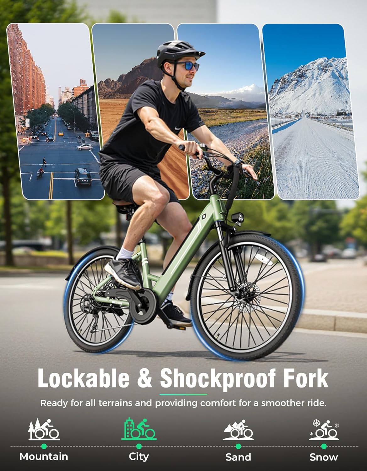 Electric Bike for Adults, 26" Up to 1000W Peak Motor Ebike 45+ Mile Range Brushless City Ebike, 25Mph 7-Speed Commuter E-Bike with Removable 360Wh Battery for Commuting, Outdoor Leisure