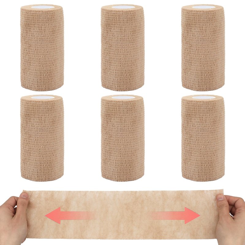 BEVTEE Self Adhesive Bandage Wrap 6 Pack, 4" X 5 Yards Elastic Coban Wrap, Compression Non-Woven Sports Athletic Tape for Wrist, Ankle, Hand, Leg, Swelling, Vet, Grip Tape