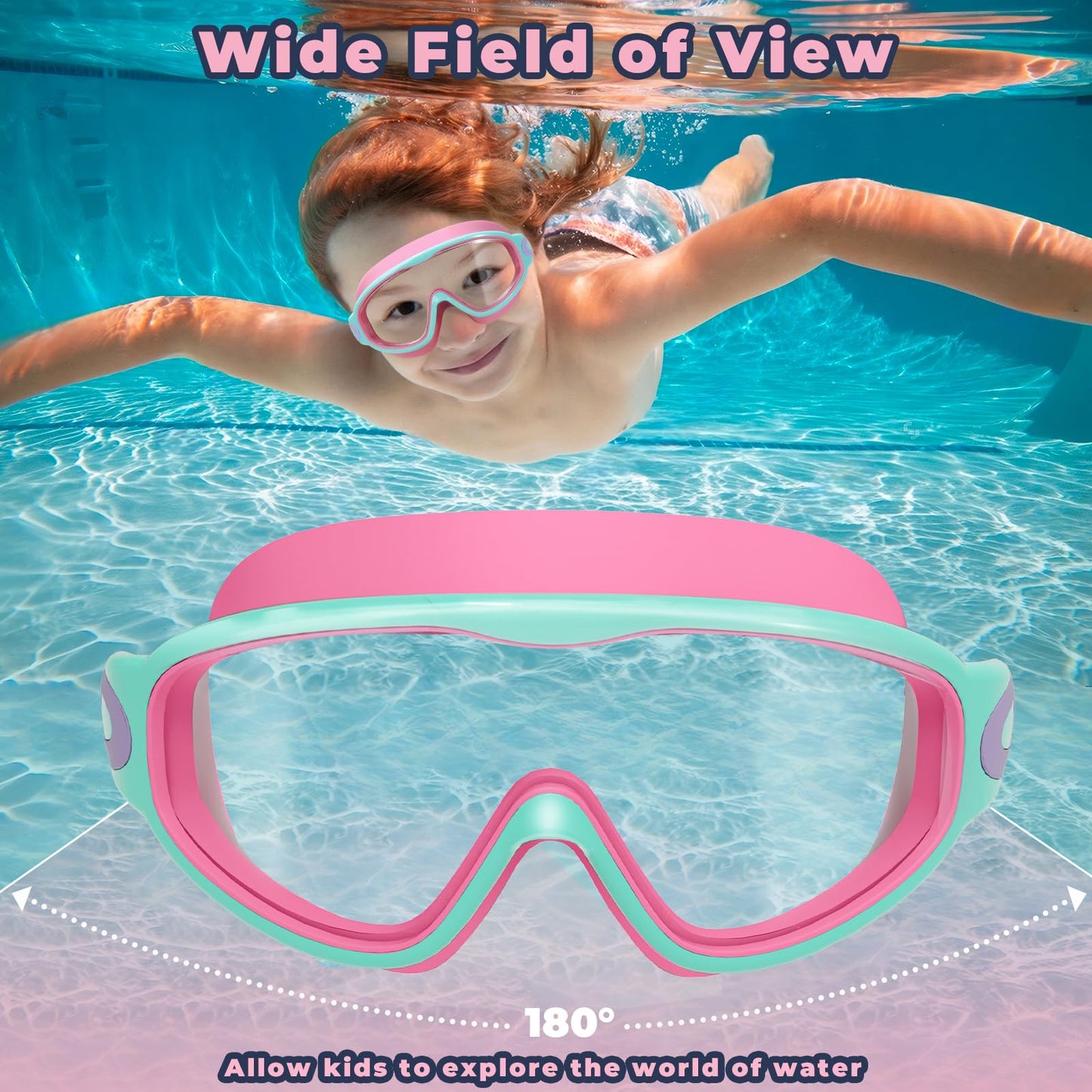 Keary 2 Pack Swim Goggles for Kids 6-14 8-14 Kids Swimming Goggles Age 3-15 4-7 4-16 8-12 For Boys Girls Youth Toddler Children Pool Water Goggle Anti Fog UV Protection Clear Wide View Waterproof Pink