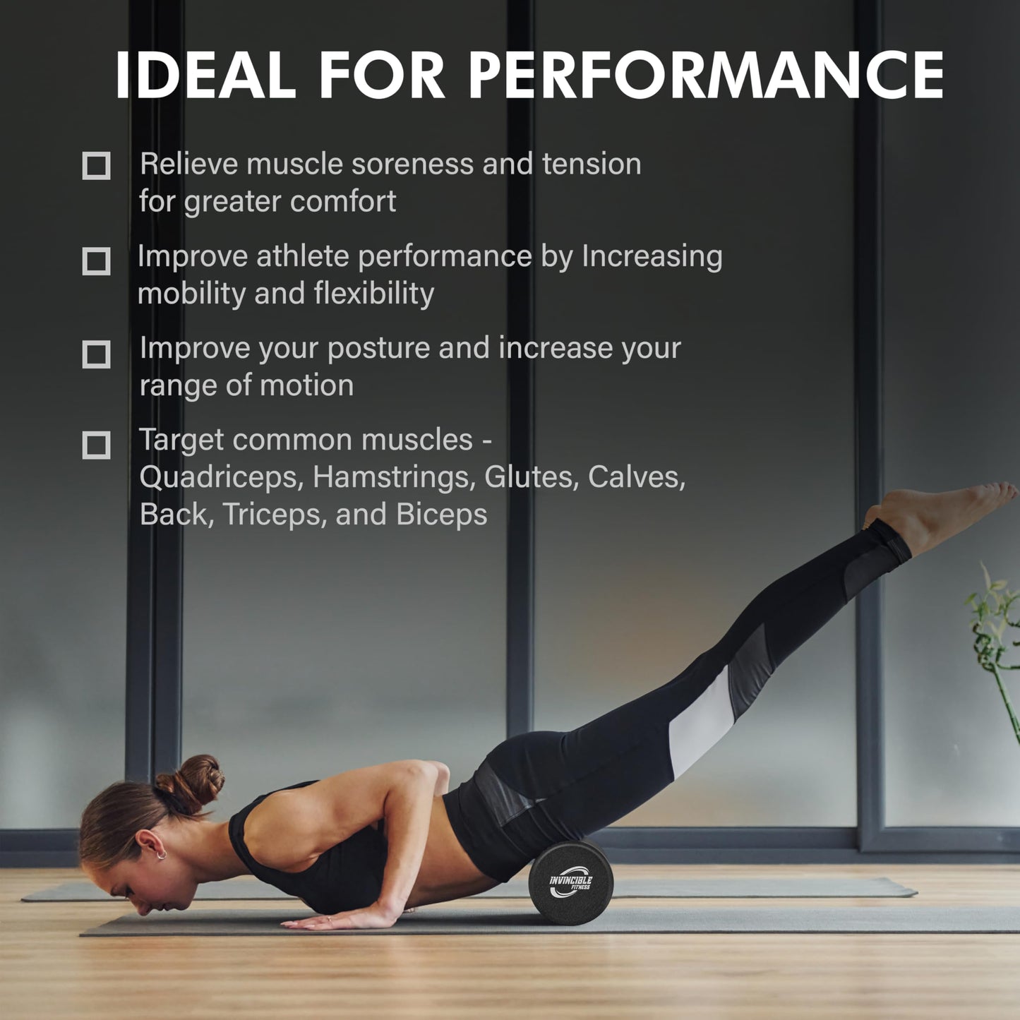 Invincible Fitness 17'' EPP Foam Roller for Deep Tissue Massage – Enhance Recovery, Relieve Pain, and Boost Mobility for a Stronger, Healthier You (Black)