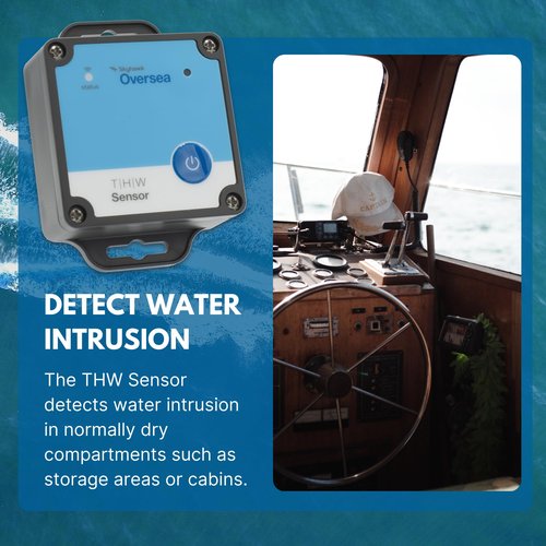 Skyhawk Oversea Temperature, Humidity, and Water Sensor - Multi-Functional Marina-Grade Detector for Heat, Humidity and Water - Self-Powered System with AA Batteries & RF Connection