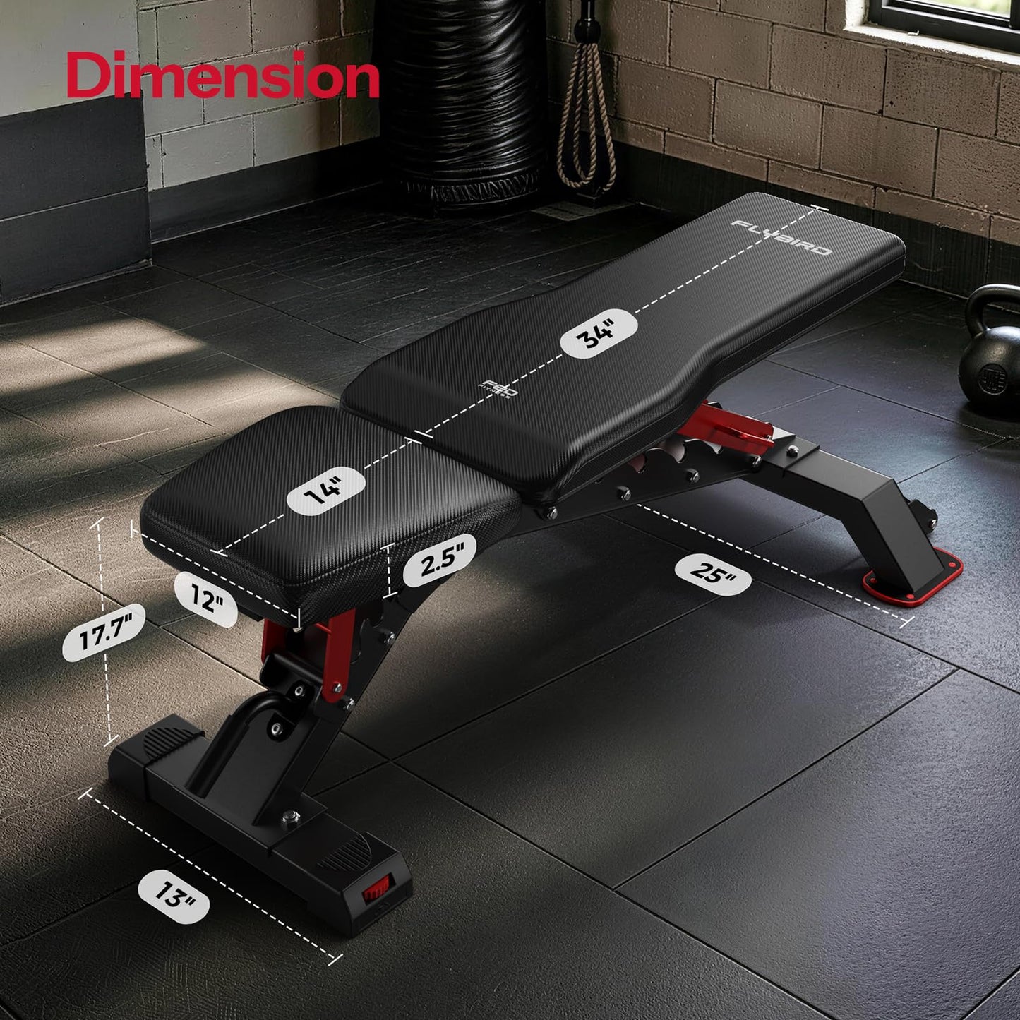 FLYBIRD WB7 Weight Bench, Commercial Grade Adjustable Weight Bench - 1300LBS Workout Bench for Home Gym, Flat Incline Bench Press Heavy Duty Bench with 34'' Extra-Long Backrest and Easy-Roll Wheels