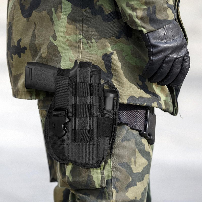 Tactical Molle Belt Gun Holster, Universal Adjustable Pistol Holsters with Mag Pouch Fits S&W M&P Shield M1911 Glock 17 26 42 (Black - Right Hand)