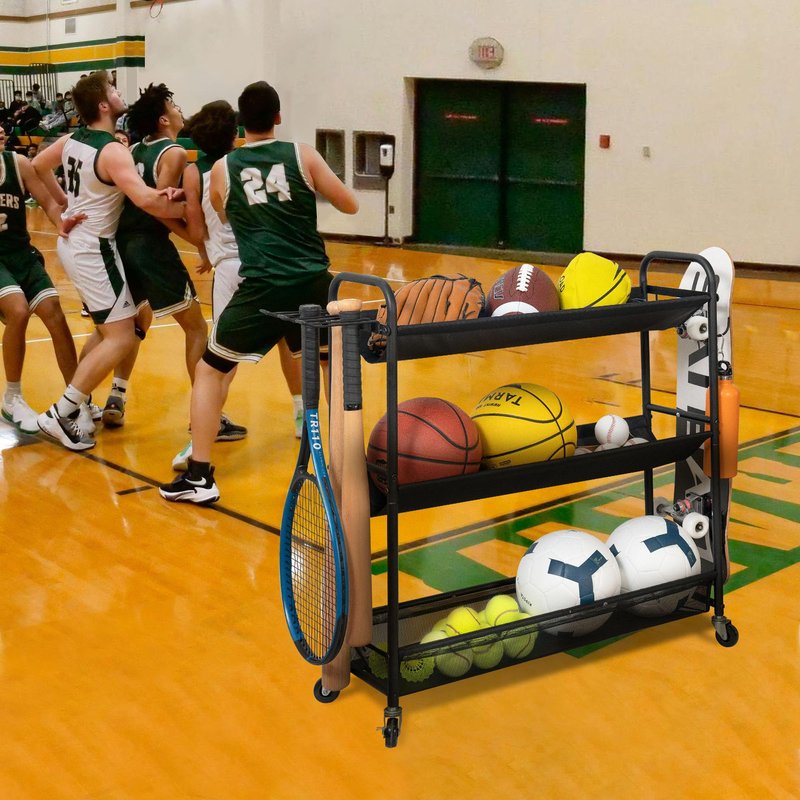 STORAGE MANIAC Basketball Rack 3-Shelf Training Stand with Wheels